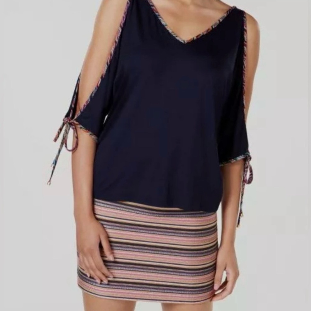 Trina Turk Navy Cold Shoulder Top